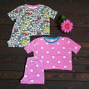 Mini Boden Tween Girls Cotton Ringer Shorties Pajama Sets Jungle Polka Dots 11Y